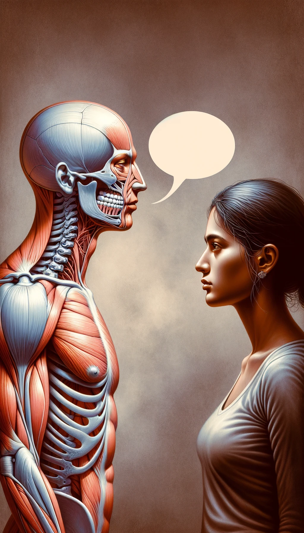 corpo umano anatomico che parla ma sopra di lui c'è il muto, un altra persona lo ascolta emoji