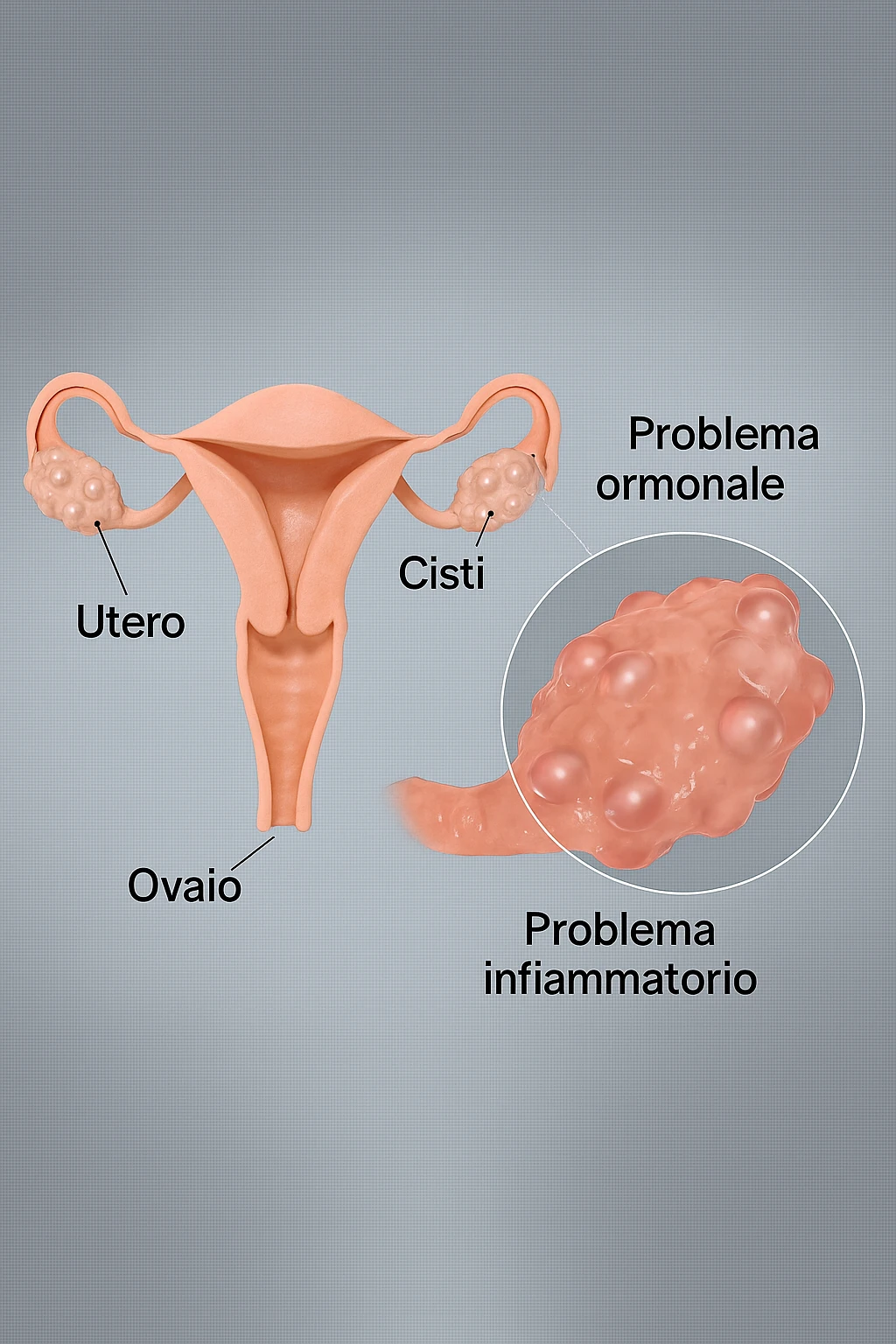 pcos con problema ormonale e infiammatorio SU DONNA in 3d in italiano emoji
