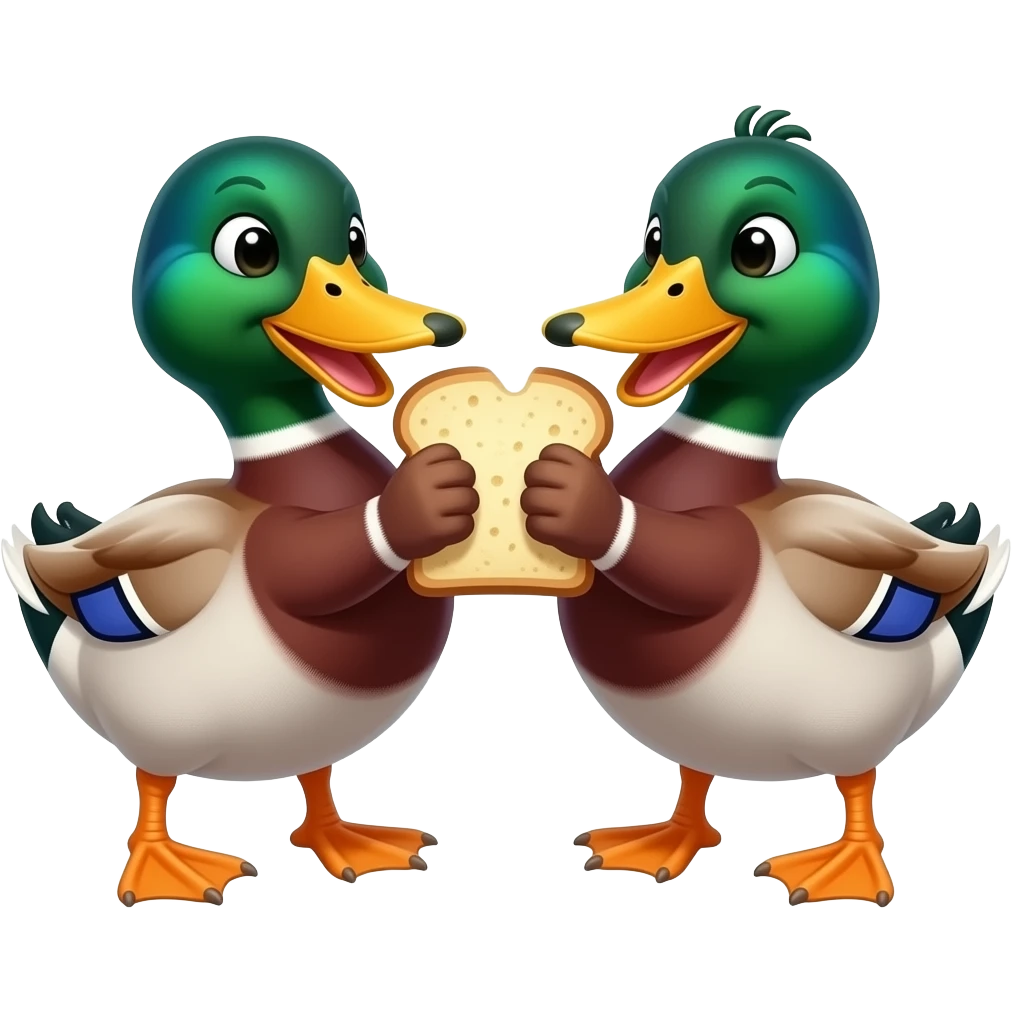 un pato peleandose con otro pato por un troço de pan pero que no esten felices emoji