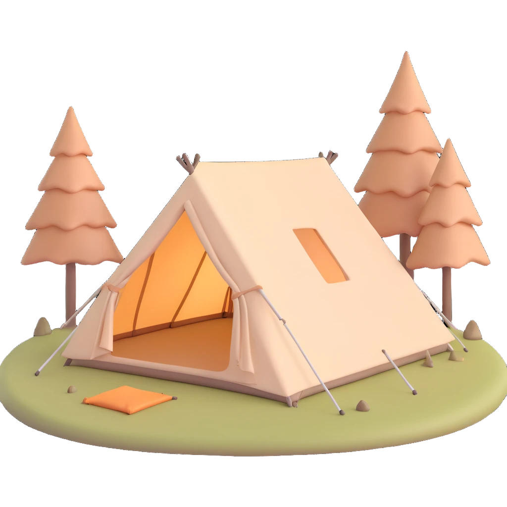 aesthetic camping tent, 3D effect, pastel beige, minimal and elegant, soft lighting emoji
