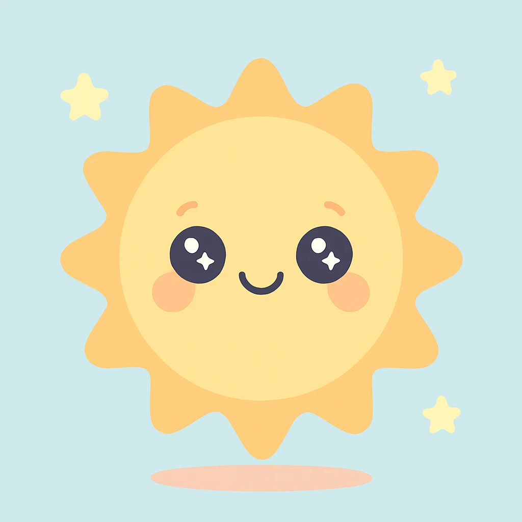 cute sun with a smiling face, gently bouncing up and down, soft colors, playful and bouncy vibe emoji