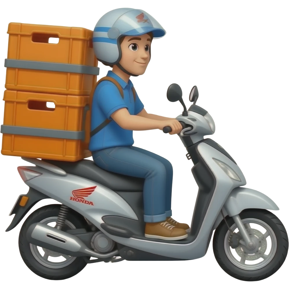 Delivery rider with color orange big crates Honda click motorcycle with SPX logo emoji