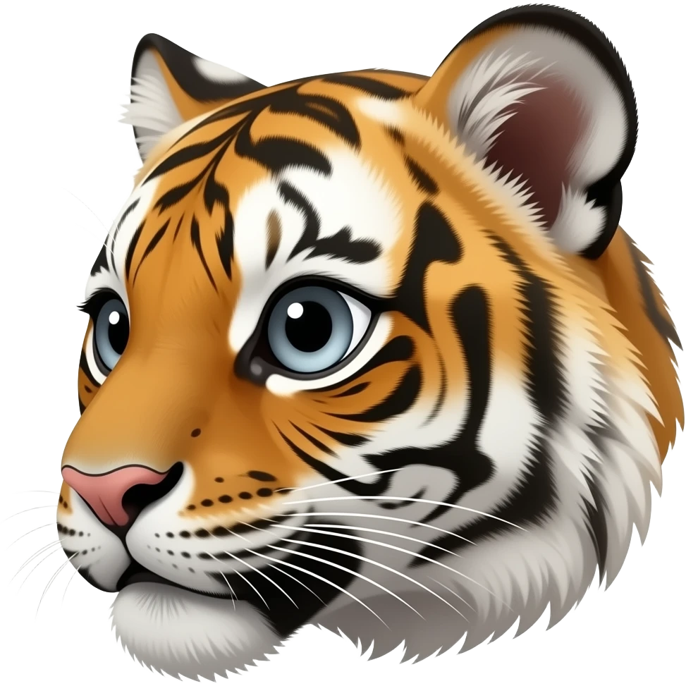 A little bit tiger head very realistic Turn sideways gray eyes But see  like anime eyes emoji