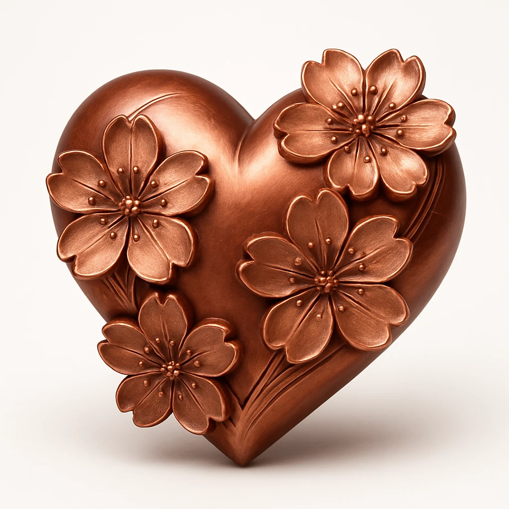 pink heart with sakura flowers, copper style emoji