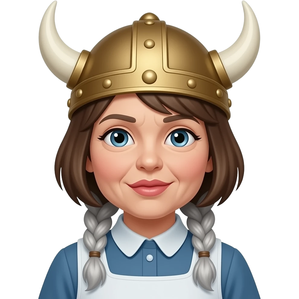 Viking hat silver braids old woman old nurse short brunette hair kissing on lips emoji