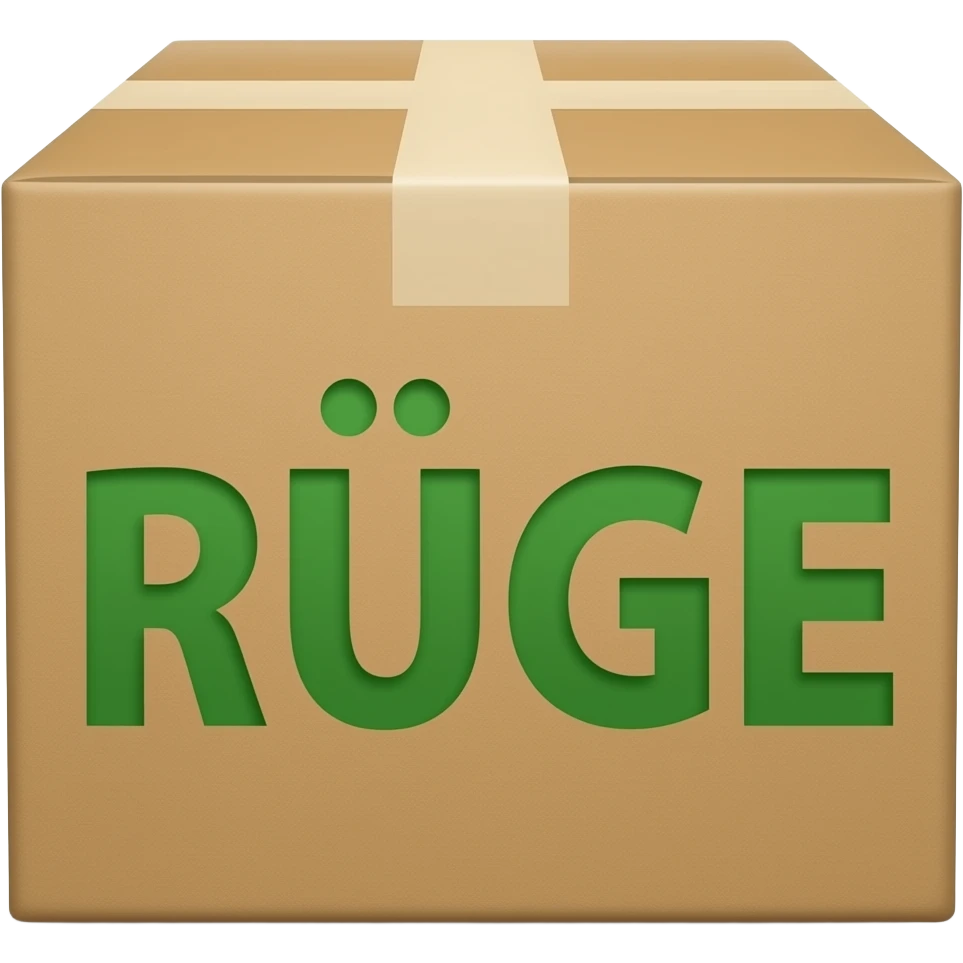 Cardboard sign with "RÜGE" emoji
