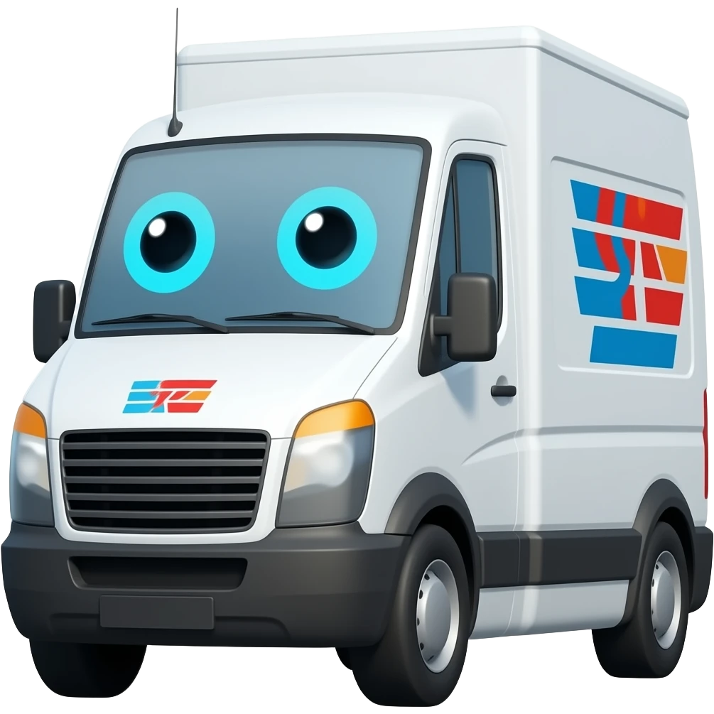 delivery van with robot eyes on the winshield emoji