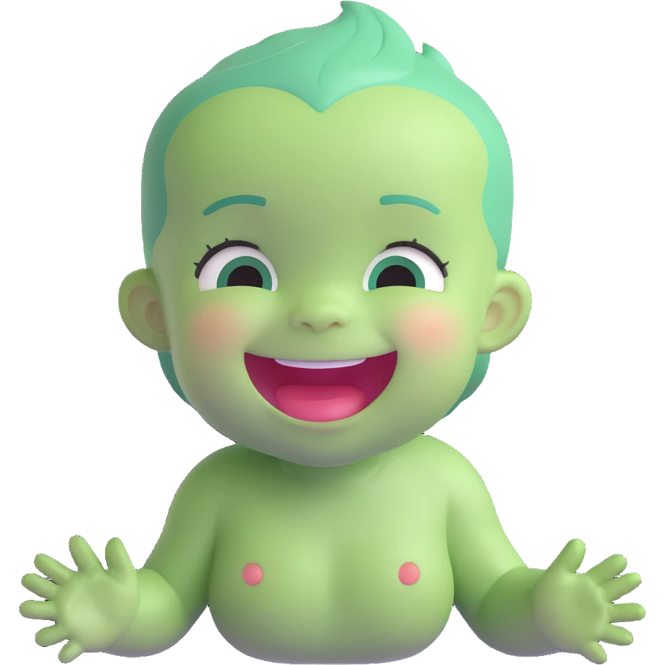 a baby with green skin laughing emoji
