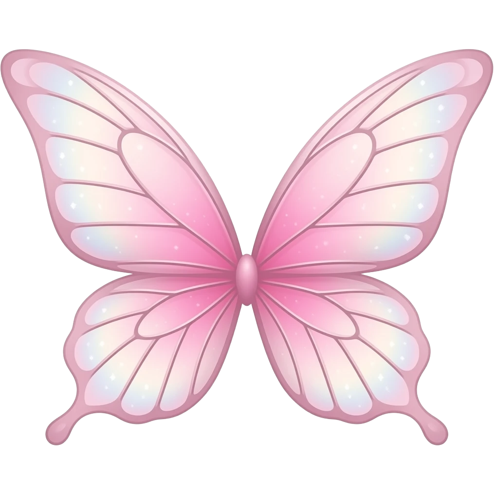 Delicate pastel pink fairy wings with a soft shimmer, translucent texture, elegant curves, and tiny sparkling details. emoji