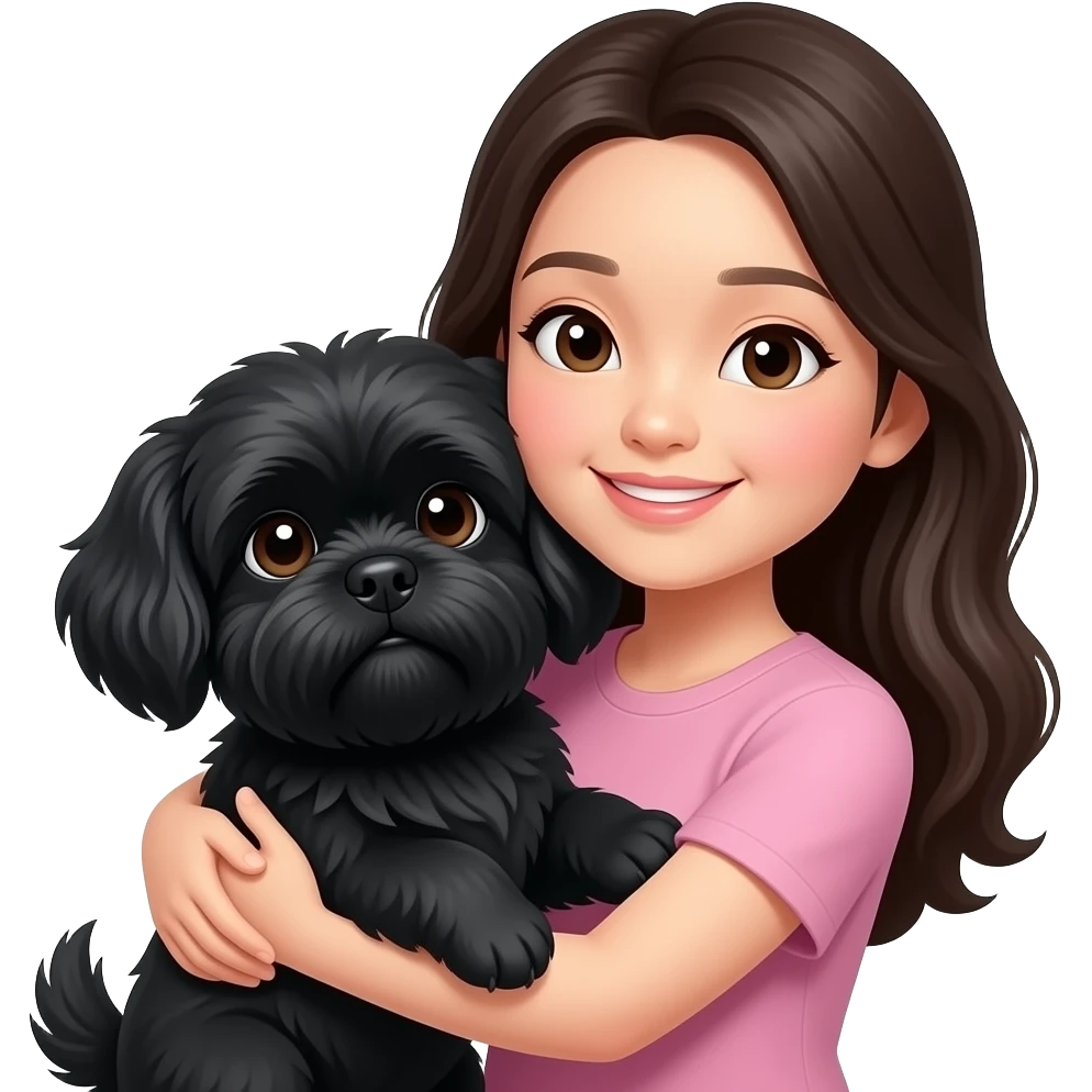 Black shih tzu dog with Chinese woman hugging emoji