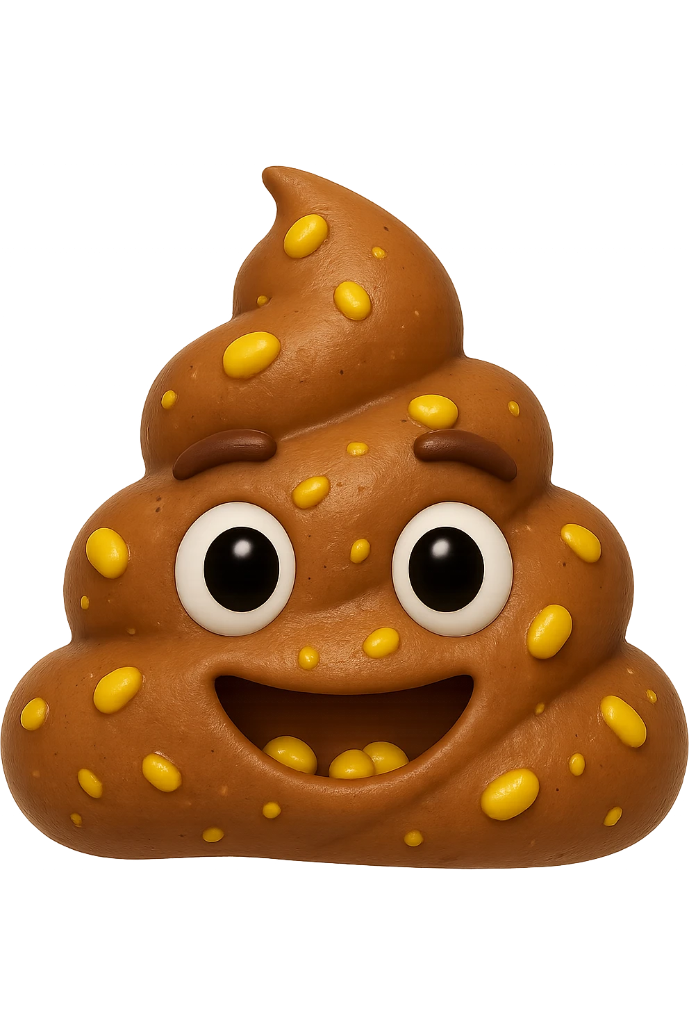 emoji stile iphone 3d di una cacca con mais visibile all'interno, iperrealistiche 4k emoji