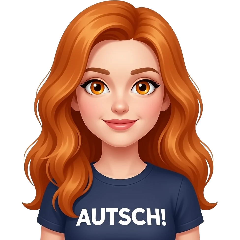 sexy girl with long ginger hair and ginger eyes a top with AUTSCH! written on it emoji
