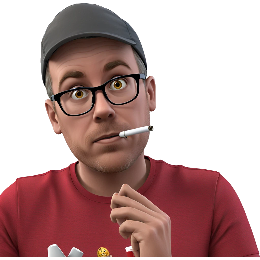 smoking male in red shirt emoji