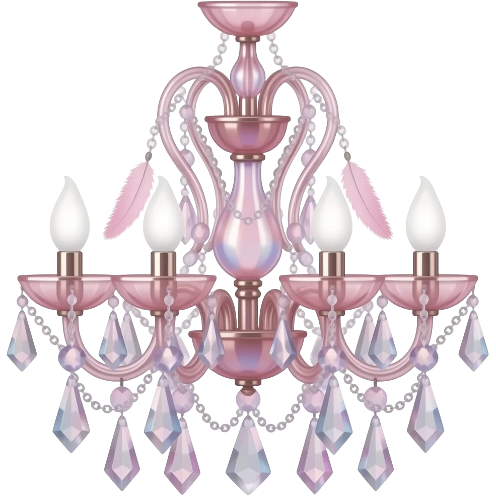 PInk iridescent Bell with chained hanging crystals with feathers CHANDELIER emoji
