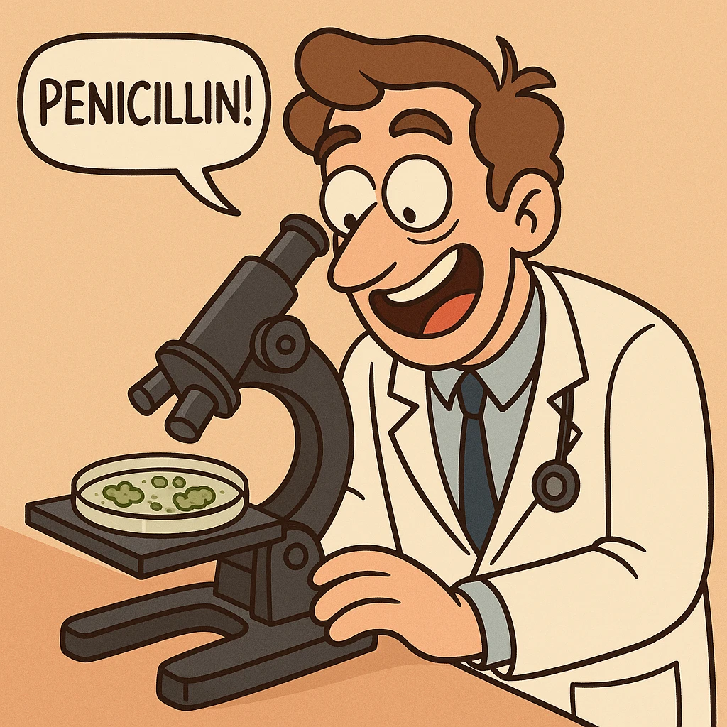   A modern doctor discovering penicillin with a microscope emoji