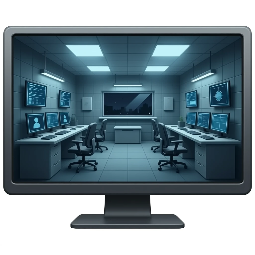 security room with a big monitor emoji