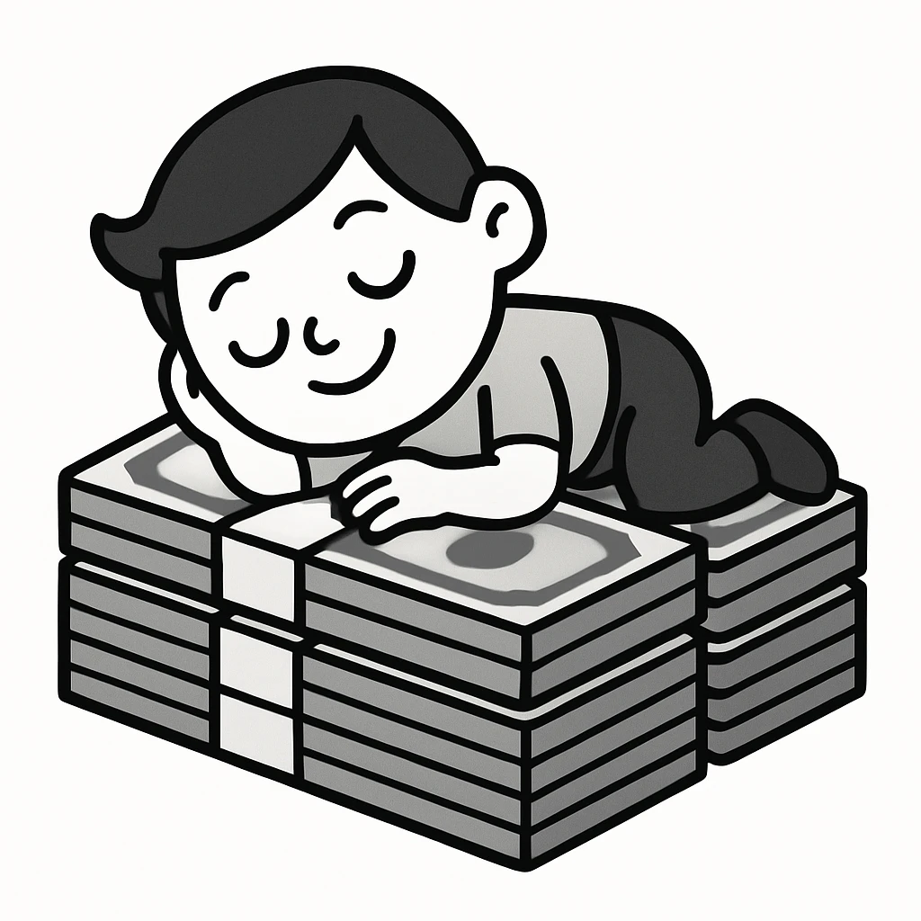 happy person napping on mattress of money emoji