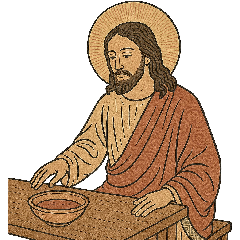 ukiyo-e style Jesus sitting at a table emoji