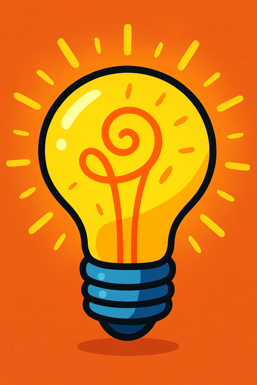 a lightbulb with a swirling filament, glowing, vibrant cartoon style emoji
