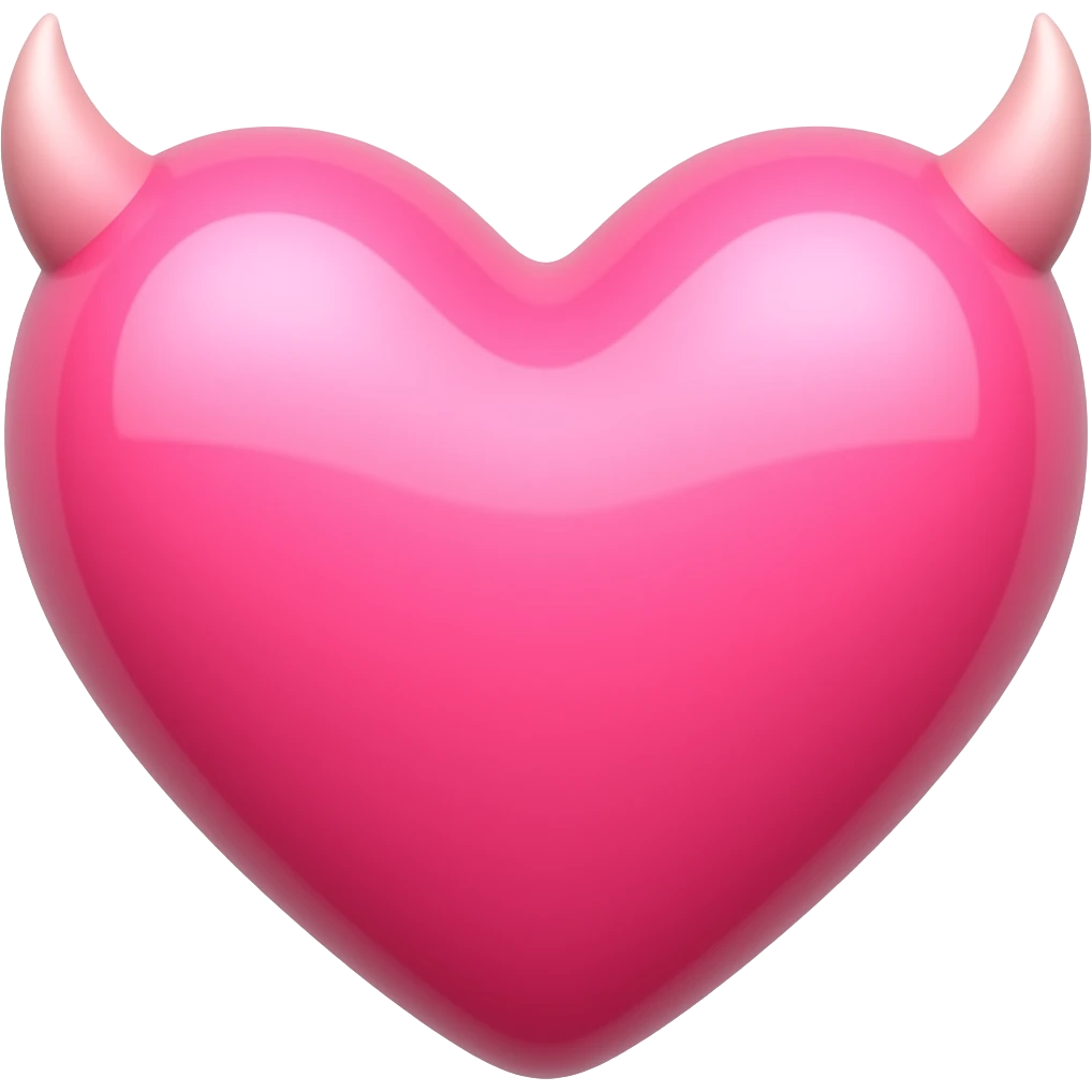 aesthetic devil heart emoji, glossy pink heart with small horns, minimal clean design, soft lighting emoji