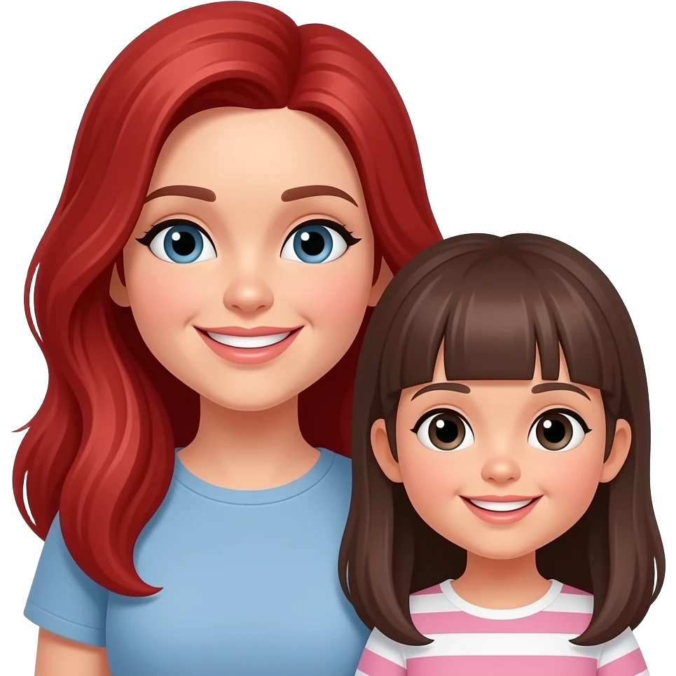 smiling lady with long red hair and a lady brunette daughter with black eyes emoji