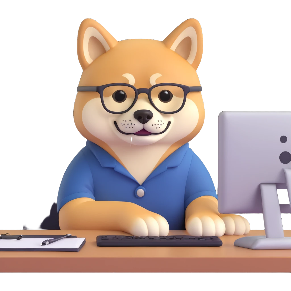 shiba inu with eye glasses and computer emoji