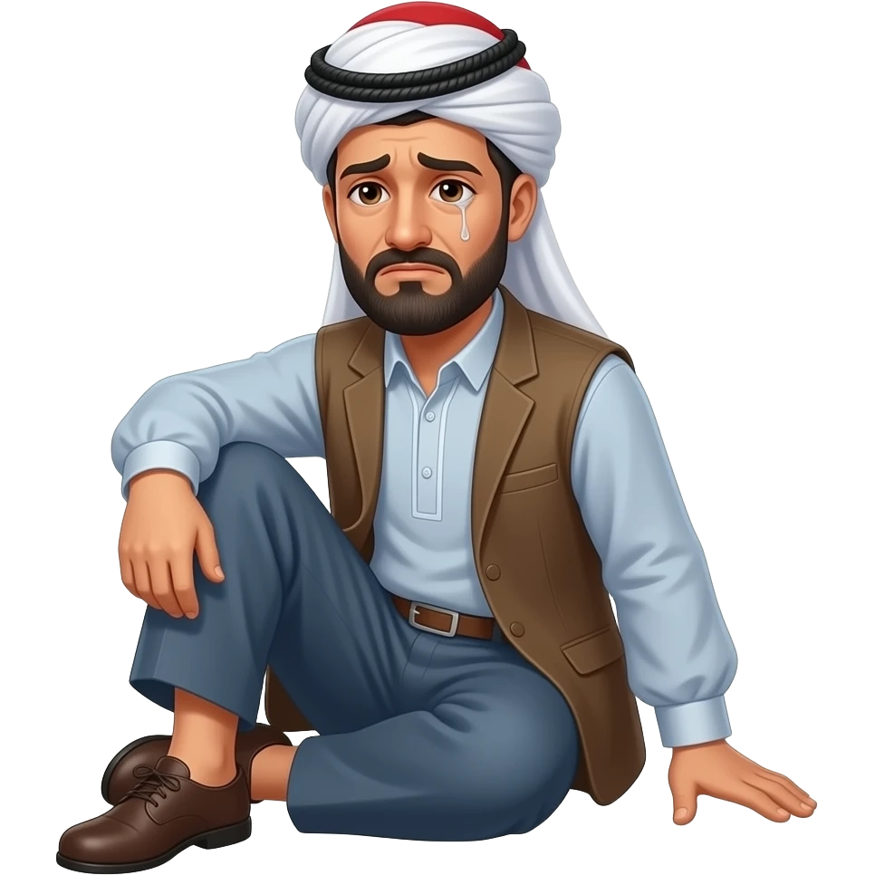 kurdish man and clothes and show leg and head and sad not cry emoji
