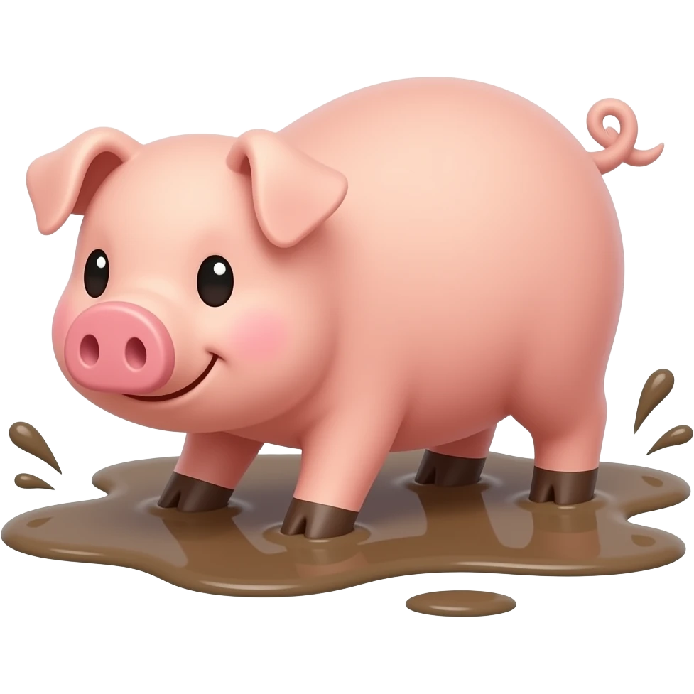 Cartoon pig on fours rolling in the mud emoji