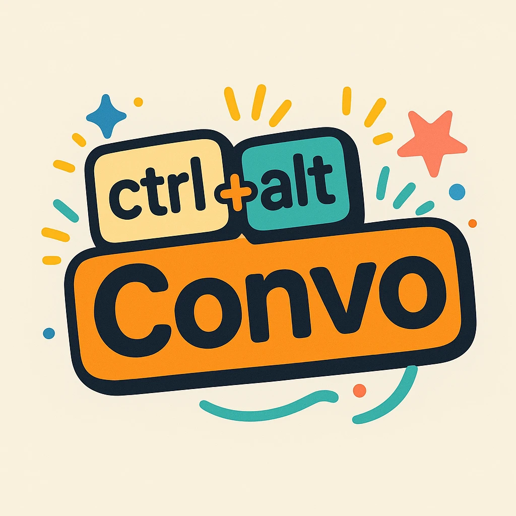 fun logo with the text 'ctrl+alt+Convo', incorporating keyboard key imagery, vibrant and friendly style emoji