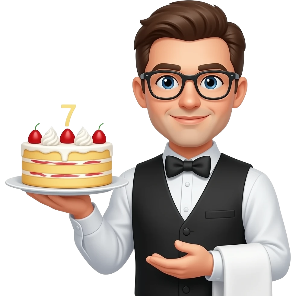 Elinde 7 katlı pasta olan erkek garson emoji