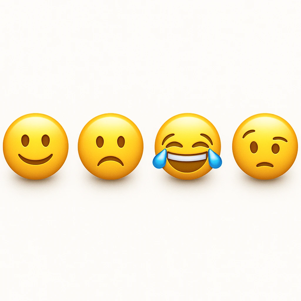 make four emojis on white background with good amount of shadow  emoji