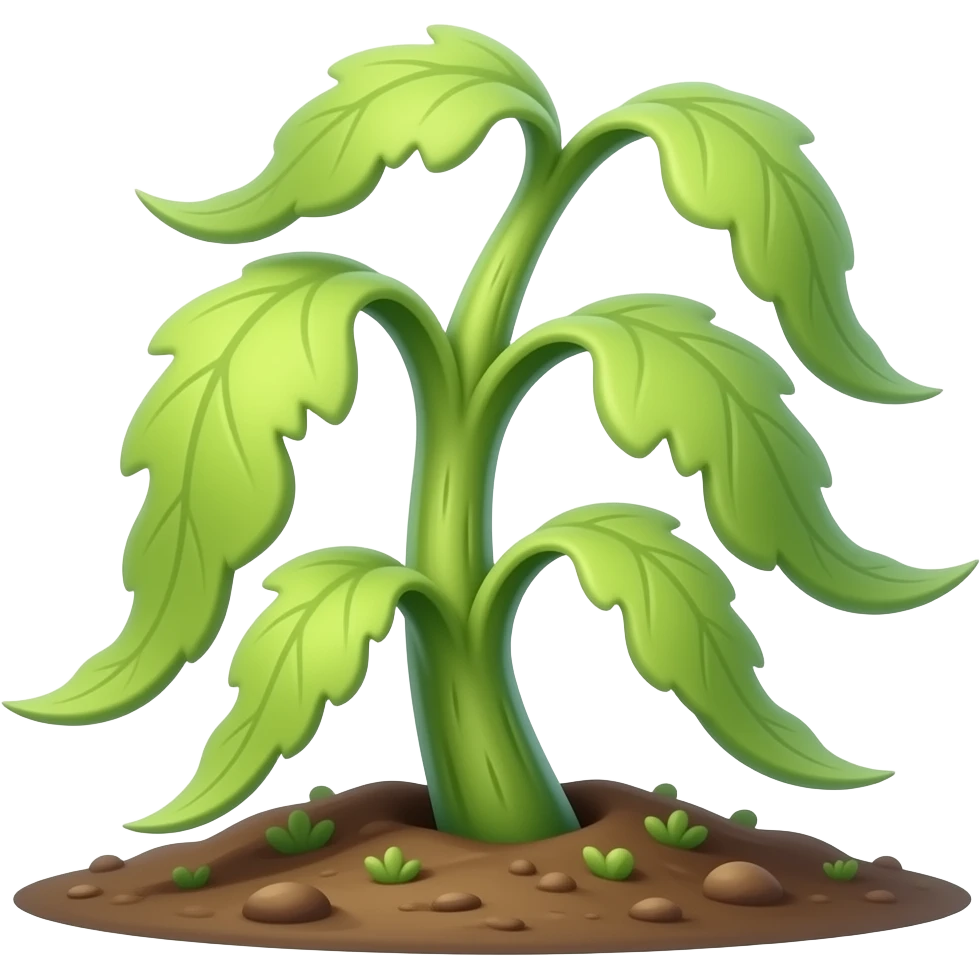 Wilted green plant from the ground with leafs hanging emoji