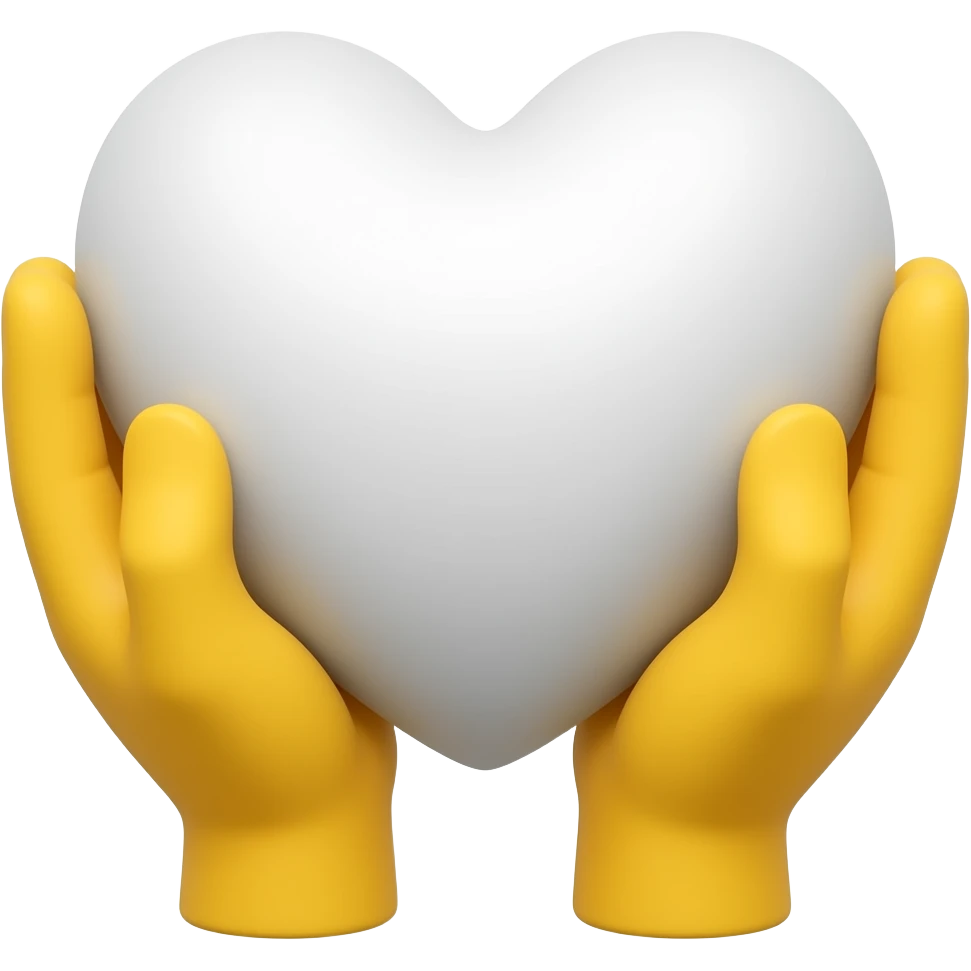 white heart held in bright yellow hands emoji