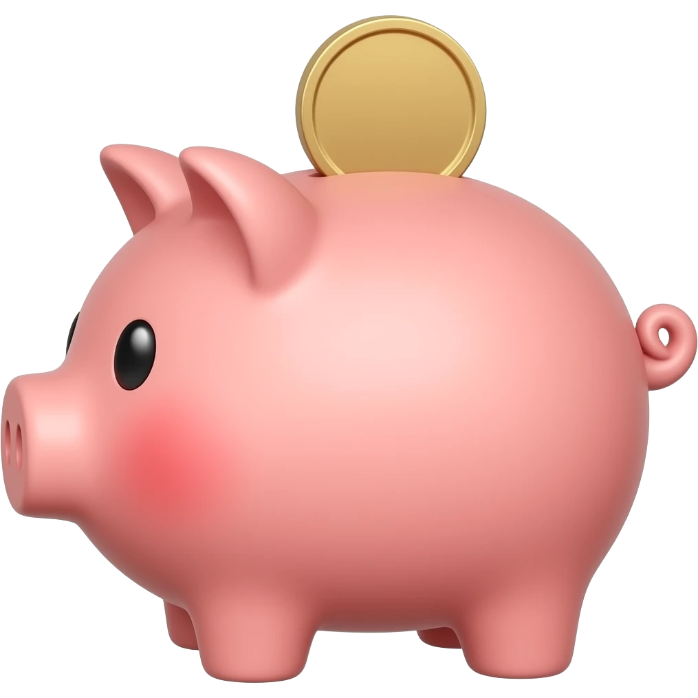 piggy bank with coin going into the top emoji