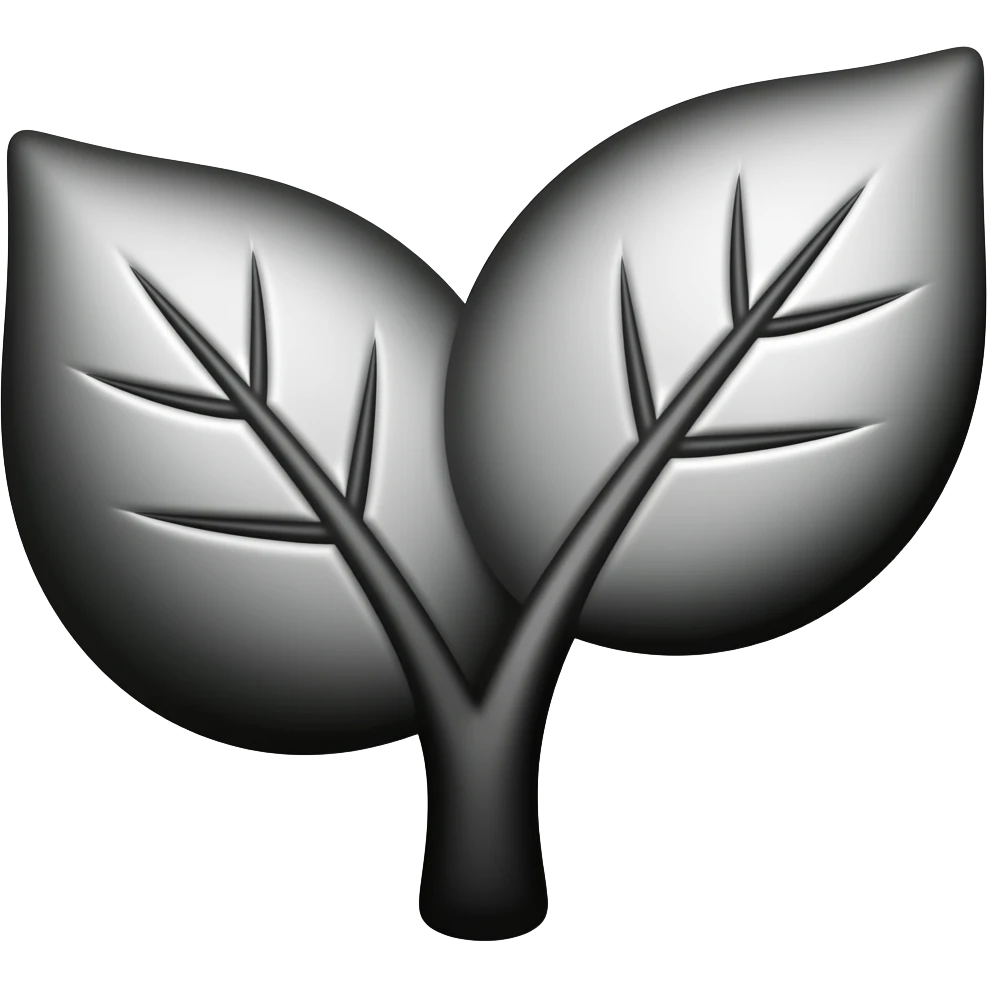 Take the 🌱 plant emoji with just two leaves and recreate it as a 3D chrome metallic icon.  Liquid silver material, glossy reflections, black and white only,  dramatic studio lighting, white background,  ultra sharp render, 512x512px, no text,  same shape and silhouette as the original emoji emoji