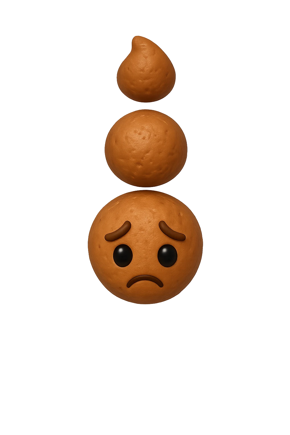 EMOJI STILE IPHONE 3D DI palline di cacca tristi che cadono dall'alto verticalmente, iperrealistico 4k emoji