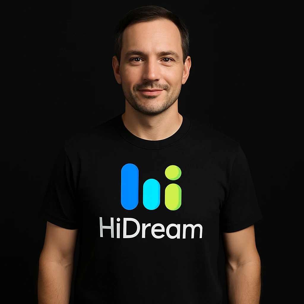 man wearing tshirt with this logo, dark background  emoji