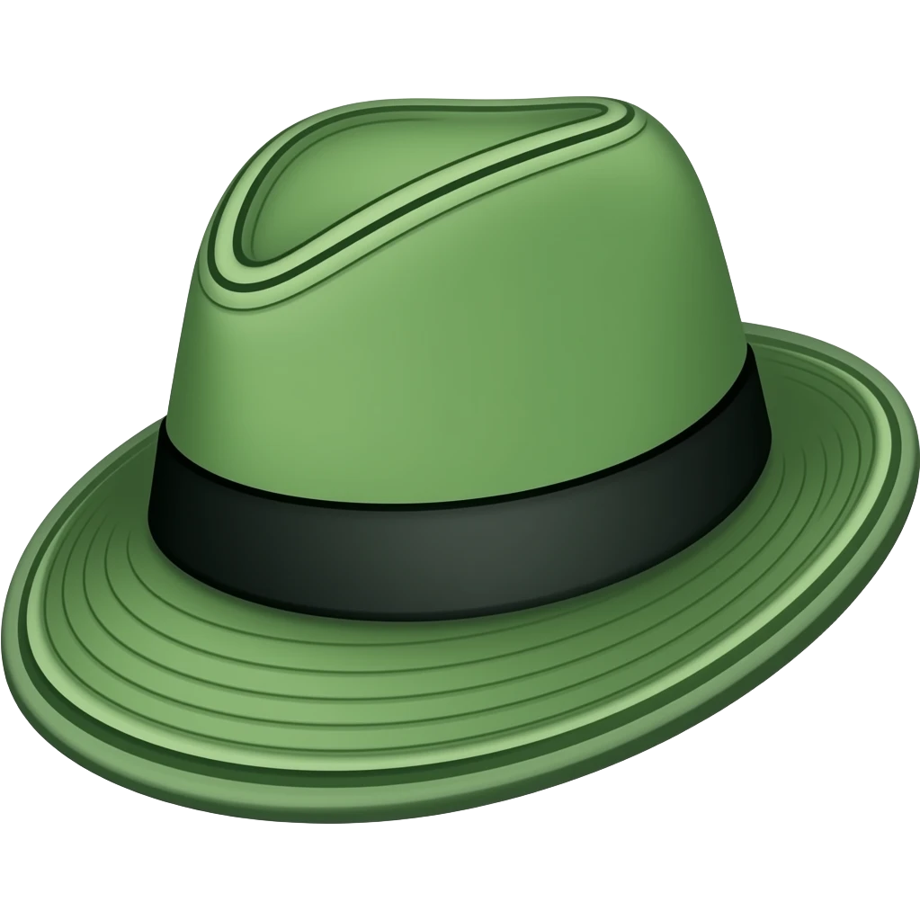 thick black outline, green hat emoji, thick black outline, simple cartoon emoji