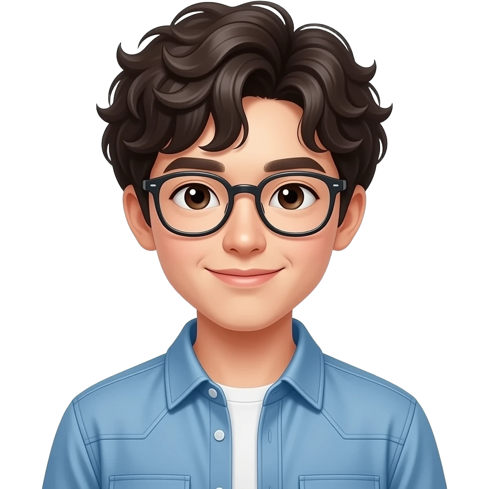 곱슬머리에 안경을 쓴 10대 한국남자 emoji