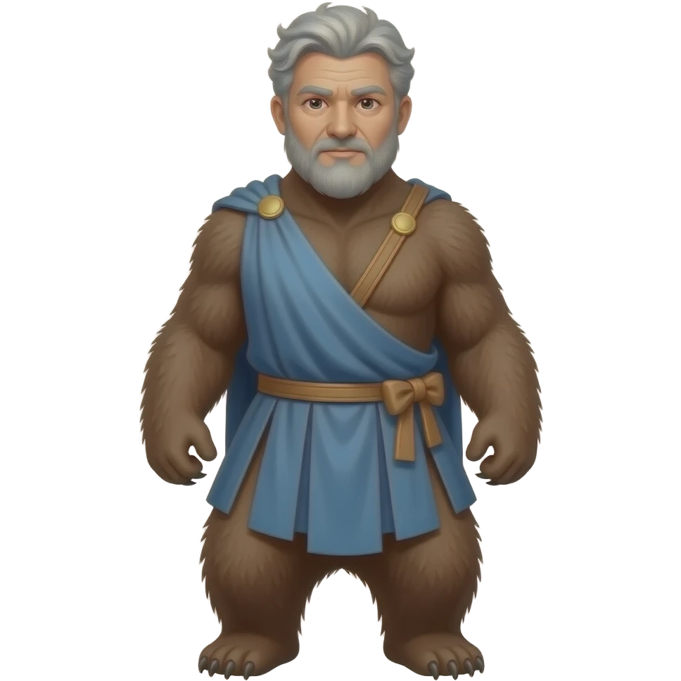 greek god white handsome full body, a bit older, with gray hair and bear emoji
