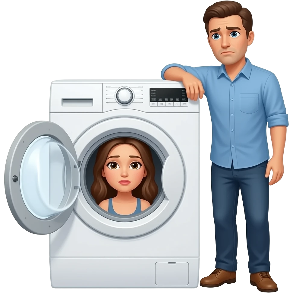 Un homme derrière une femme qui c'est bloqué juste la tête dans une machine a laver emoji
