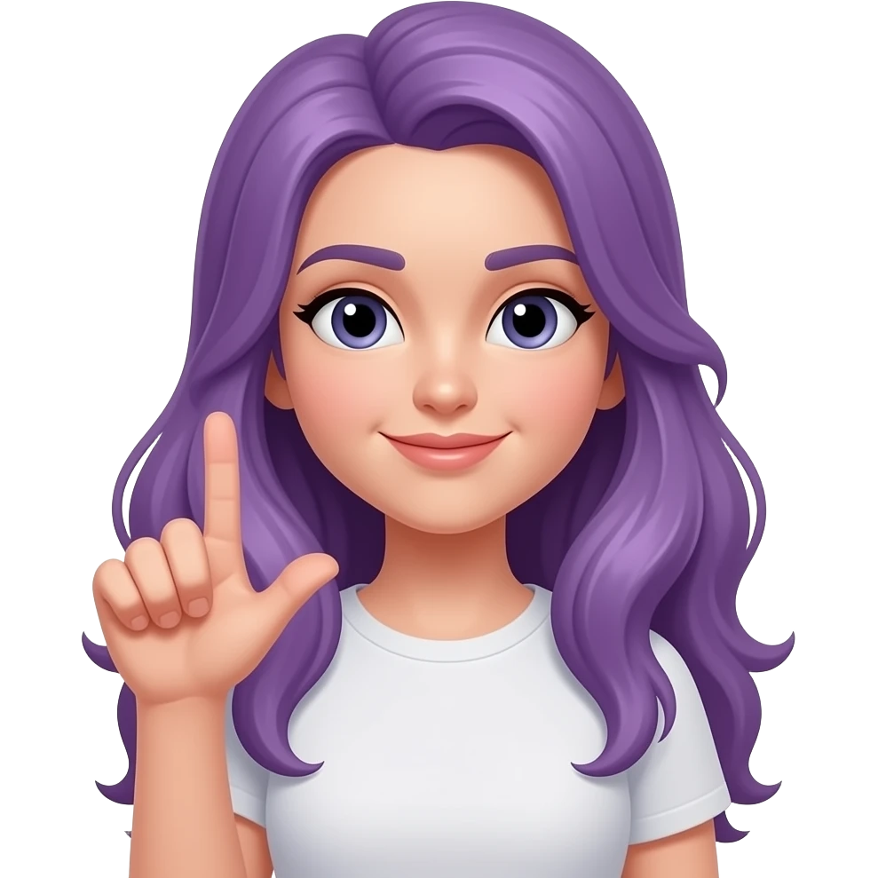 girl with long purple hair holding a Mittelfinger Modus SCHÄTZCHEN sign emoji