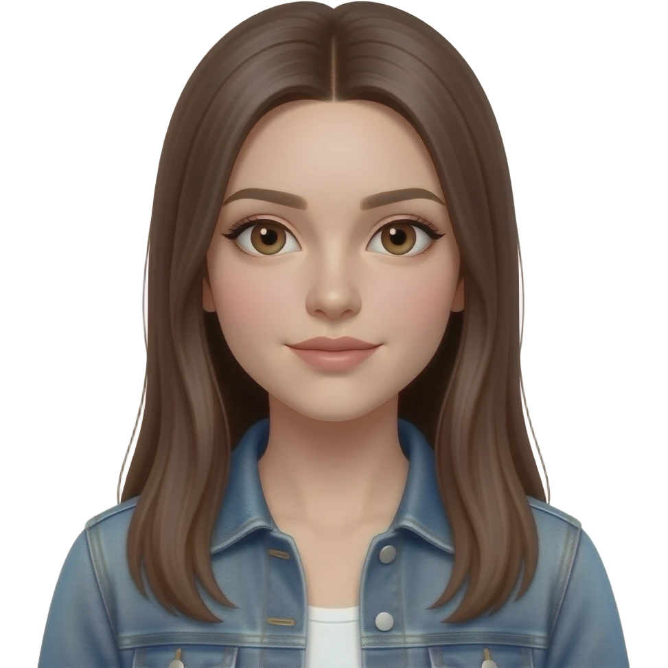 realistic beautiful white pale long straight brown girl brown eyes long face wearing jeans overall HD emoji