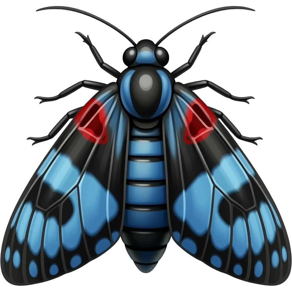 giant  blue and black moth with red infection  top view emoji