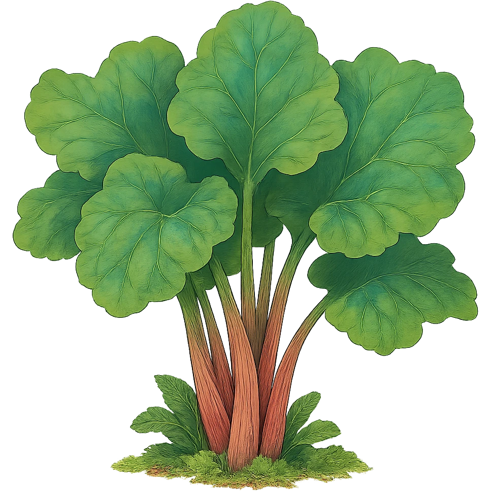 ghibli style rhubarb, lush and whimsical emoji