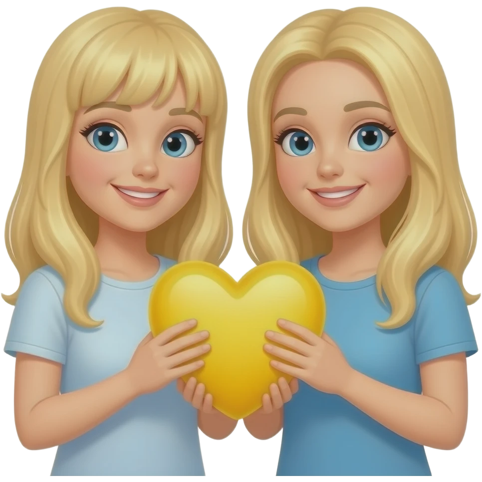 Foto de 2  rubias cogiendo un corazon amarillo con las manos emoji