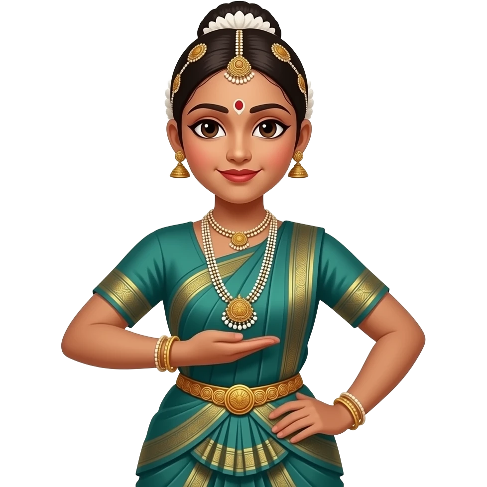 Light brown skin girl in a bharatnataym dress with actual bharatnatayam pose emoji