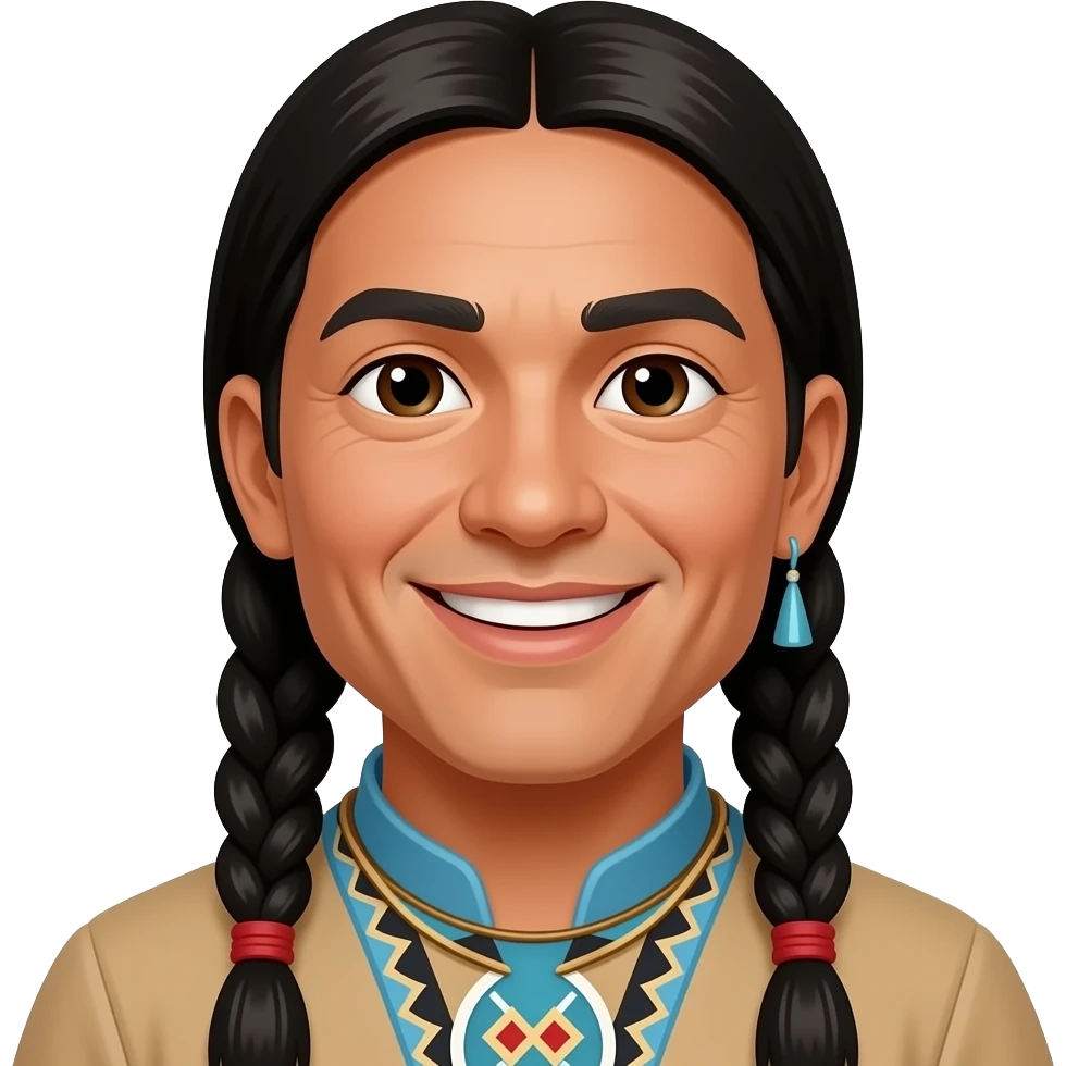 Native american man smiling 2 plaits emoji