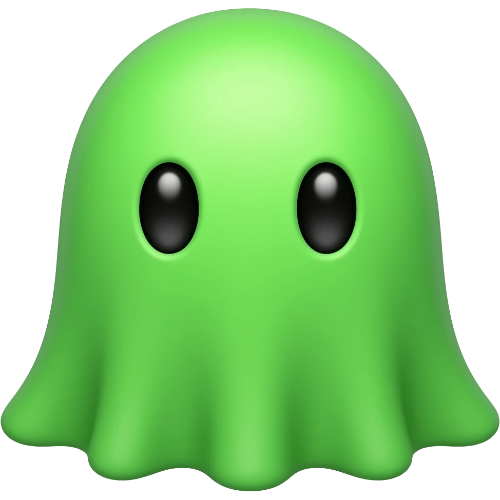 Kawaii solid green ghost with  black eyes emoji