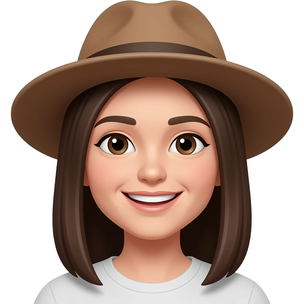 Quiero que mi emoji sea una persona cabello claro castaño que sea un cabello castaño oscuro con un sombrero y una sonrisa y el cabello que sea lacio emoji